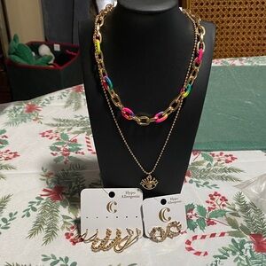 Chic Gold Necklace Set with Multicolor Links
